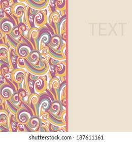 border with abstract hand-drawn pattern, wavy background. 