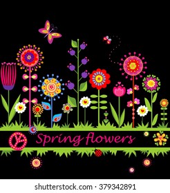 Border with abstract spring flowers