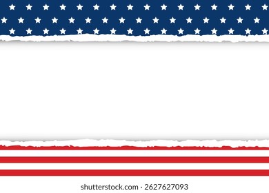 border with the American flag in a torn paper style