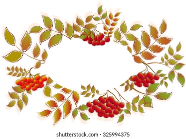 Border from autumn leaves and rowan. EPS10 vector illustration.