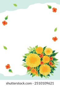 Ilustração de fundo da borda decorada com buquês e fitas