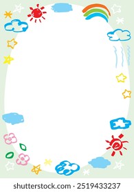 Una ilustración de fondo de borde decorado con garabatos ásperos de varios elementos del cielo.