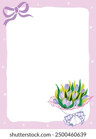 Border background illustration decorated with tulip bouquet and ribbon