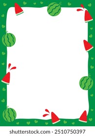 Border background illustration decorated with watermelons and hearts