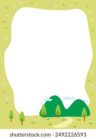 Ilustración de fondo de borde con montañas y árboles
