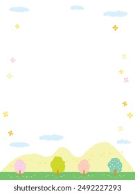 Border background illustration with mountains and trees
