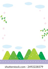 Ilustración de fondo de borde con montañas y árboles