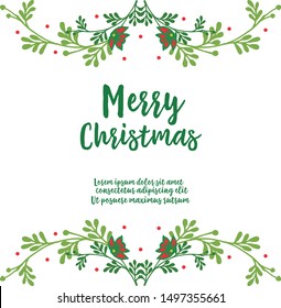 Border banner of merry christmas, with design plant of leaf flower frame. Vector