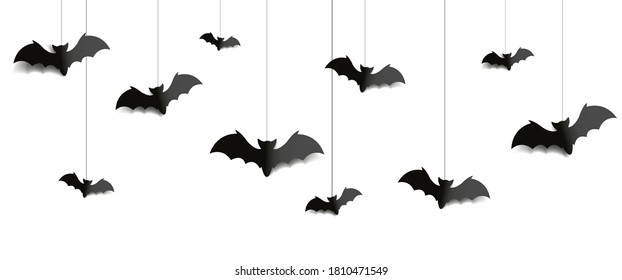 Border With Bats Isolated White Background With Gradient Mesh, Vector Illustration