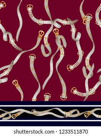 Border with belts, chain and braid for fabric design