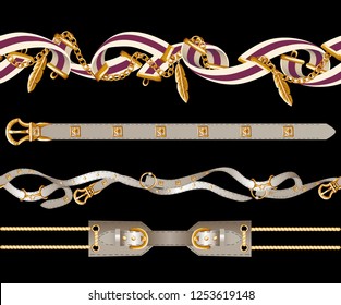 Border With Belts, Chain And Braid For Fabric Design