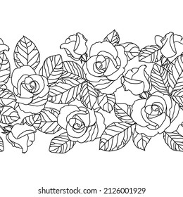 Borde con rosas de línea negra sobre fondo blanco