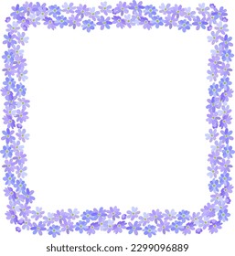 Border of blue spring blooming wild forest flowers Hepatica isolated on white background