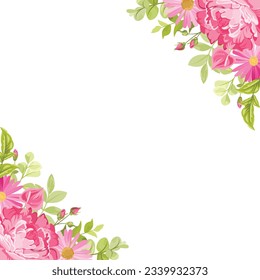 border with a bouquet of pink flowers on a plain white background