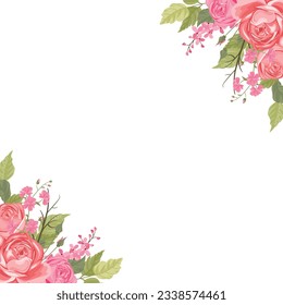 border with a bouquet of pink peonies which is perfect for decorating wedding invitations or greeting cards