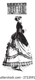 Borde en trenzas y cuentas, ilustración vintage grabada.