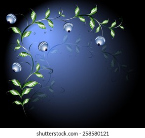 Border of branches with flower buds. EPS10 vector illustration.