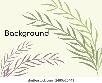 Border with branches green and purple herbs. Vector banner with green tropical leaves. Design frame for decoration of medical articles and websites, print, postcards, covers, posters.