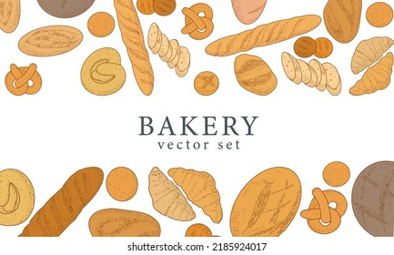 A border for a bread house. Baking, bakery shop, cooking, sweet products, dessert, pastry.