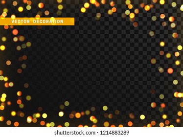 Border of the bright bokeh lights isolated on a transparent background
