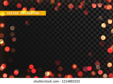 Border of the bright bokeh lights isolated on a transparent background