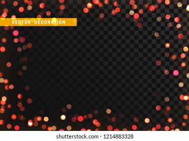 Border of the bright bokeh lights isolated on a transparent background