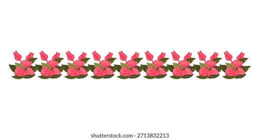 Ein Rahmen aus hellrosa, üppigen, anmutigen und schönen Rosen und Knospen für Ihr Design. Vektorgrafik einzeln auf weißem Hintergrund.