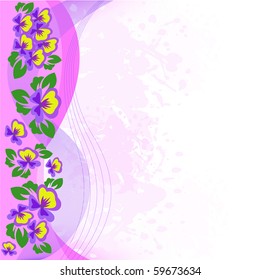 border of the bunch of violets on the spattered pink background