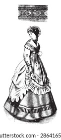Border in button-hole and herring-bone stitch, vintage engraved illustration.
