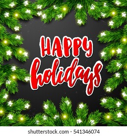 border Card design and Glowing star Lights . Hand drawn calligraphy. concept handwritten  happy holidays