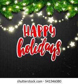 border Card design and Glowing star Lights . Hand drawn calligraphy. concept handwritten  happy holidays