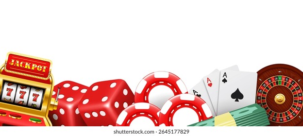 Border of casino elements. Vector frame isolated on white background