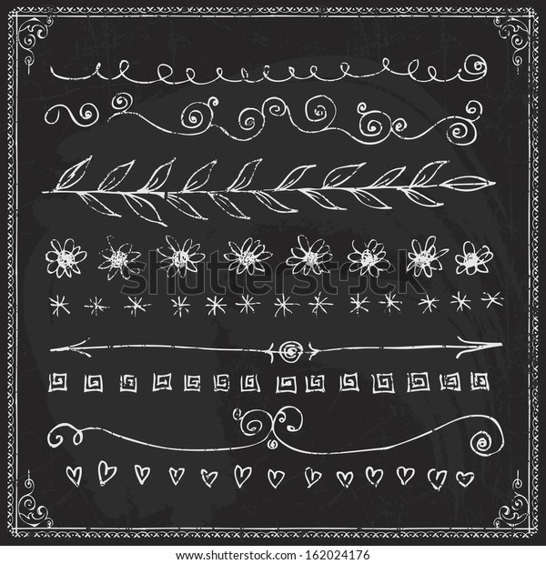 border chalk chalkboard hand drawn vector straight\
frame series and design element on a blackboard border chalk\
chalkboard line white vegetation ornament union group black\
abstract stack single\
sprout