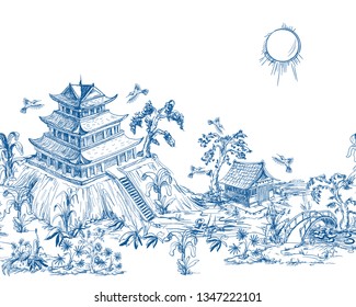 Border in chinoiserie style for fabric or interior design.