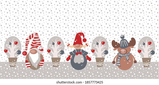 border for Christmas card gnomes with squirrels