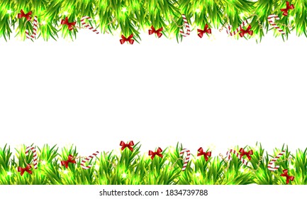 Border with christmas tree branches, vector art illustration.