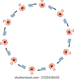 border circle shape repeated butcher theme, apron and cleaver
