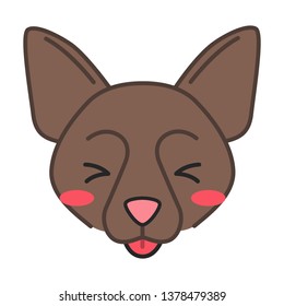 Border Collie cute kawaii vector character. Dog with smiling muzzle. Doggie with tongue out. Flushed animal with squinting eyes. Funny emoji, sticker, emoticon. Isolated cartoon color illustration