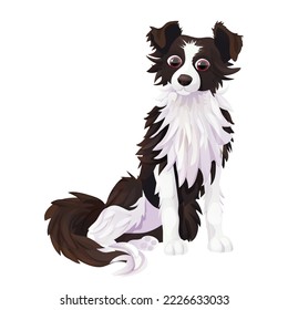 Border collie cute pet, character sitting in cartoon style isolated on white background. Detailed fur, adorable animal.