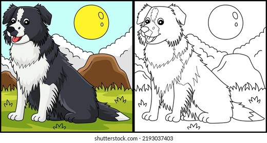 Border Collie Dog Coloring Page Illustration