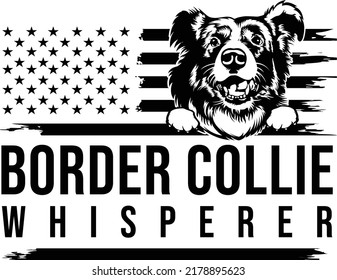 Border collie dog flag art whisperer EPS vector art