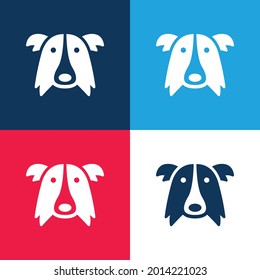 Border Collie Dog Head Blue And Red Four Color Minimal Icon Set