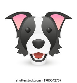 Border Collie Dog Home Farm Animals Emoji Illustration Face Vector Design Art Doggy Breed Clip Art.