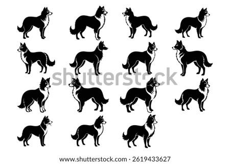 Border Collie Dog Silhouette Set Bundle Collection Vector Graphics Group