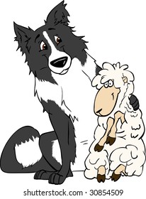 border collie and sheep are friends vector illustration
