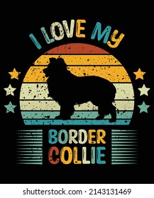 Border Collie silhouette vintage and retro t-shirt design svg