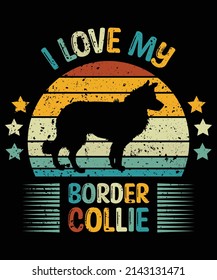 Border Collie Silhouette Vintage And Retro T-shirt Design