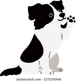 Border Collie sitting and waving hand flat colored