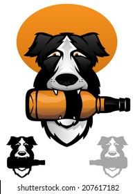 Border Collie with a whiskey bottle in his mouth/Whiskey Dog Vector