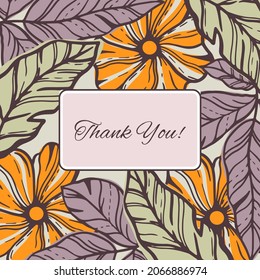 Border composition of hand-drawn floral elements and abstract geometric forms. Decorative frame with empty space for text.